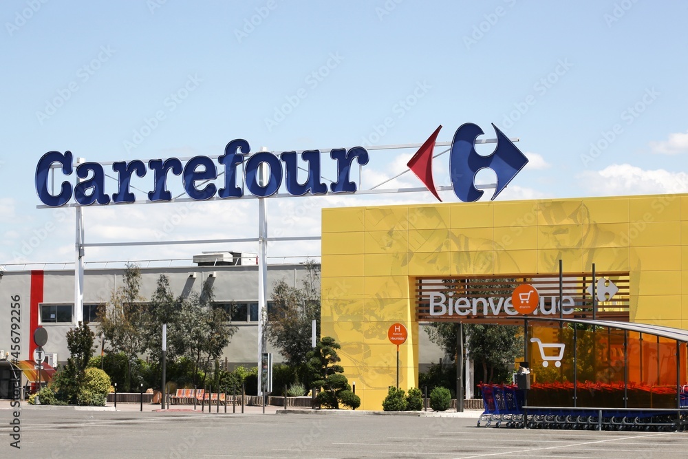 Roanne, France May 31, 2020 Carrefour hypermarket in France