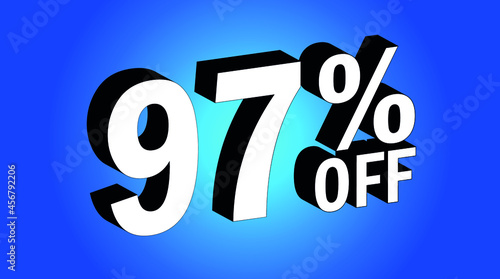 Sale tag 97% off - 3D and blue - for promotion offers and discounts