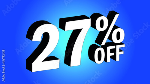 Sale tag 27% off - 3D and blue - for promotion offers and discounts