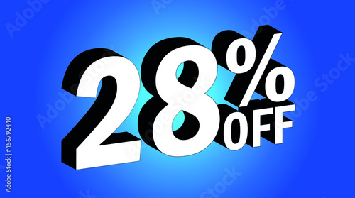 Sale tag 28% off - 3D and blue - for promotion offers and discounts