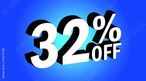 Sale tag 32% off - 3D and blue - for promotion offers and discounts