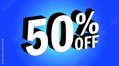 Sale tag 50% off - 3D and blue - for promotion offers and discounts