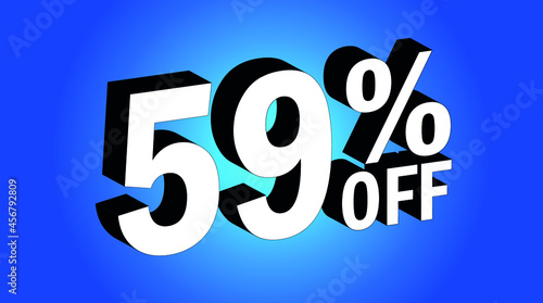 Sale tag 59% off - 3D and blue - for promotion offers and discounts