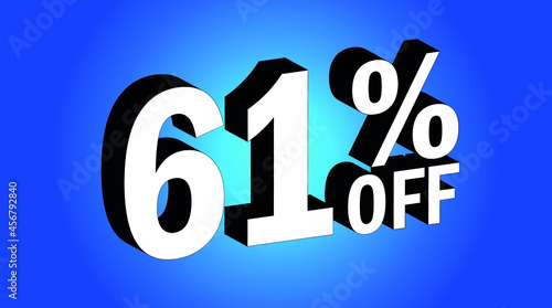 Sale tag 61% off - 3D and blue - for promotion offers and discounts