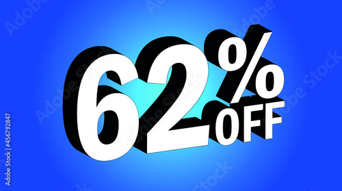 Sale tag 62% off - 3D and blue - for promotion offers and discounts
