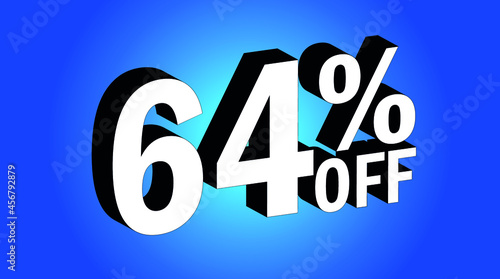 Sale tag 64% off - 3D and blue - for promotion offers and discounts