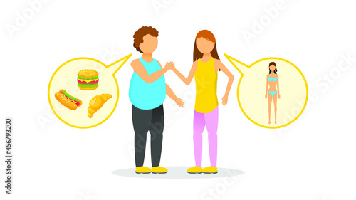 Abstract Girl Woman Flat And Skinny Fight In Armwrestling, Fast Food Cartoon People Character Concept Illustration Vector Design Style Lack Of Weight Anorexia