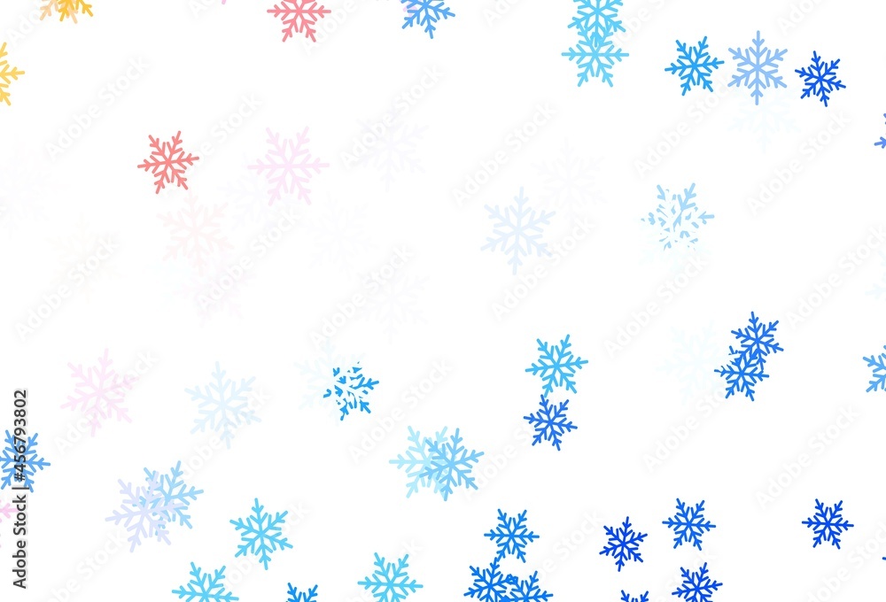 Light Blue, Red vector background with xmas snowflakes, stars. Light Blue, Red vector background with xmas snowflakes, stars.