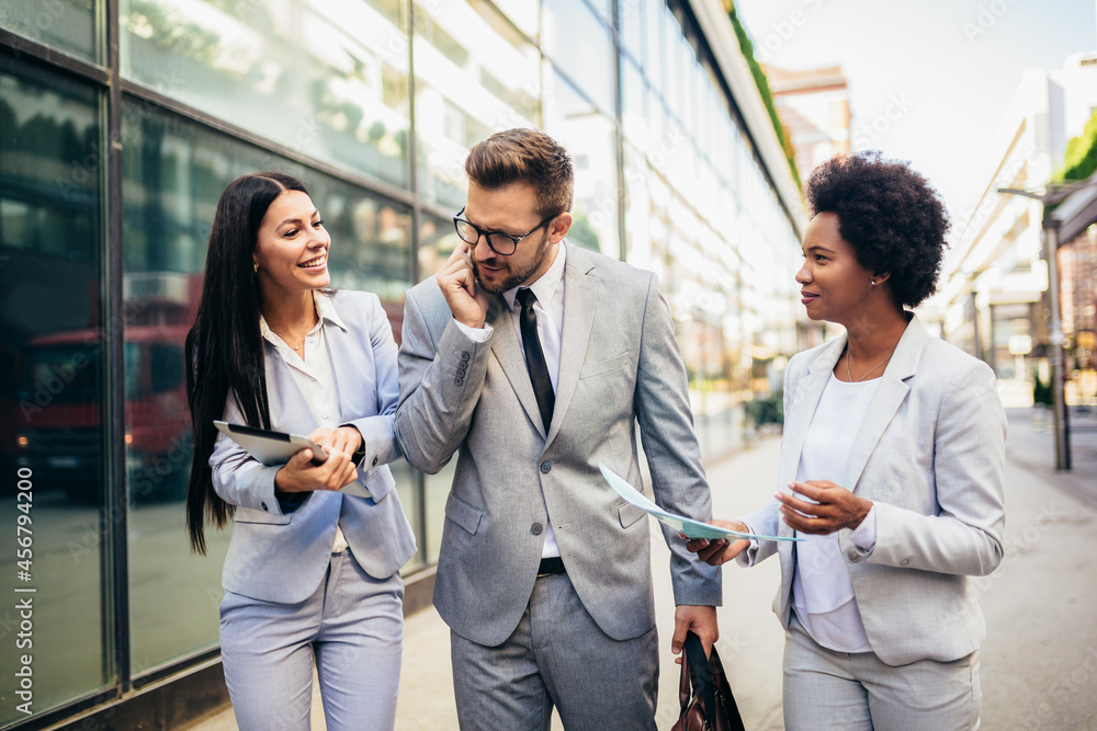 Group of business team meeting outside. Employed with the boss. Group of business team meeting outside. Employed with the boss.