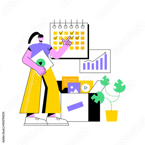 Media planning abstract concept vector illustration. Media representation control, reach your client, best plan for your brand, maximize engagements and ROI, run an advertisement abstract metaphor.