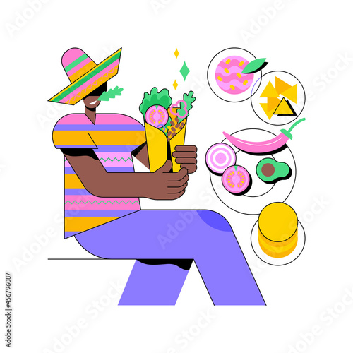 Mexican food abstract concept vector illustration. Latin american cuisine, mexican restaurant, burrito recipe, tex mex food, traditional cooking, spicy dish, ethnic dinner menu abstract metaphor.