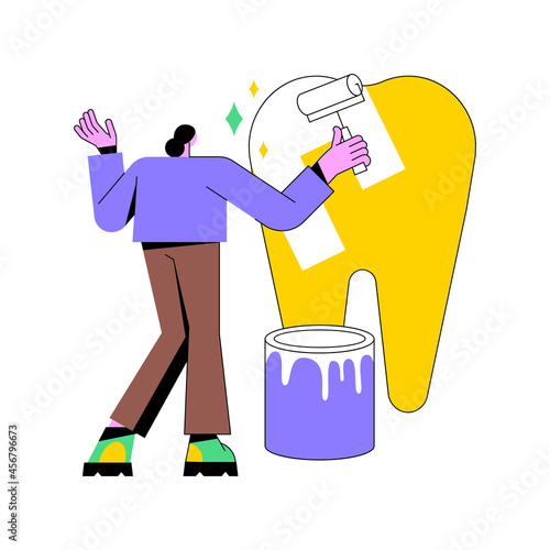 Cosmetic dentistry abstract concept vector illustration. Cosmetic dental service, teeth whitening, restorative dentistry, smile makeover, aesthetic treatment, medical center abstract metaphor.