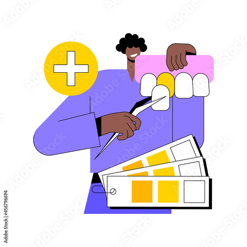 Dental veneers abstract concept vector illustration. Veneer placement, dental beauty solution, teeth aesthetics, cosmetic dentistry service, orthodontic clinic, celebrity smile abstract metaphor.