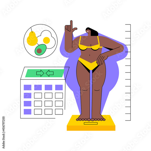 Body Mass Index abstract concept vector illustration. Health issue diagnostics, weight loss program, body mass fat index, healthy BMI, calculation formula, nutrition plan abstract metaphor.