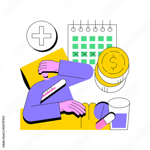Sick leave abstract concept vector illustration. Paid days, stay home, without losing pay, social insurance, ill worker, sick businessman, home office, cold and flu, thermometer abstract metaphor.