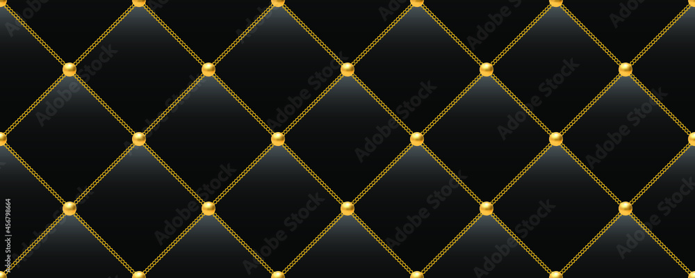 Fototapeta premium Black luxury background with golden chains and beads. Vector illustration.