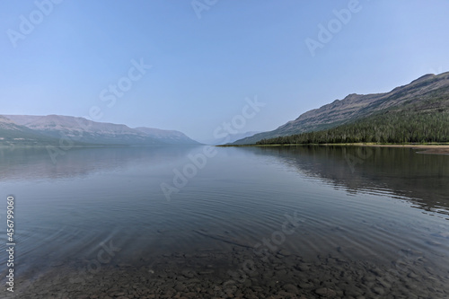 Putorana Plateau, a misty haze over the lake.