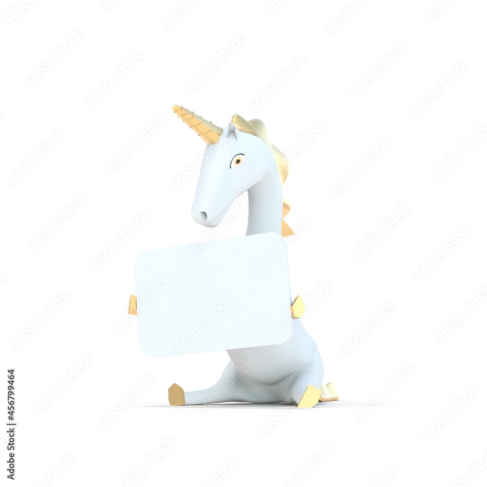 sitting unicorn holding a sign on white background sitting unicorn holding a sign on white background