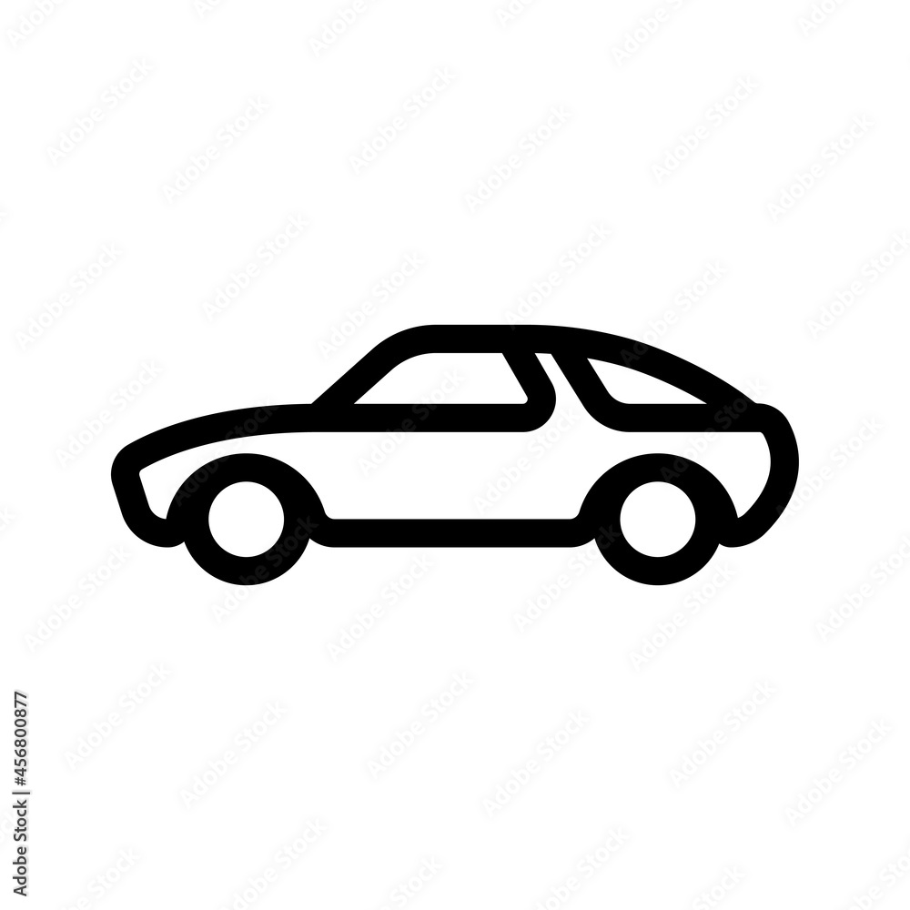 Car icon. Sports racing transport. Black contour linear silhouette. Side view. Vector simple flat graphic illustration. The isolated object on a white background. Isolate.