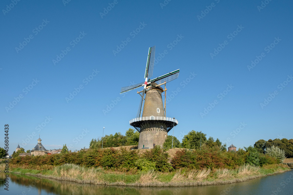 Windmill de Hoop in the fortified town of Gorinchem, (Gorkum), South Holland Province, The Netherlands