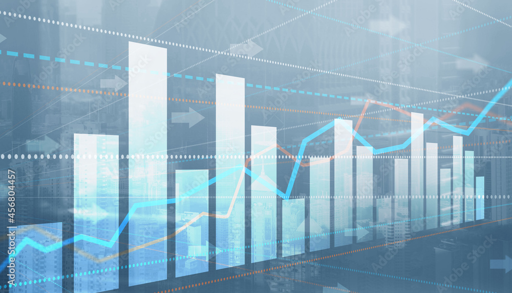 Finance Chart Graph. Trading Forex Exchange Investment Fintech concept on Modern City background Finance Chart Graph. Trading Forex Exchange Investment Fintech concept on Modern City background
