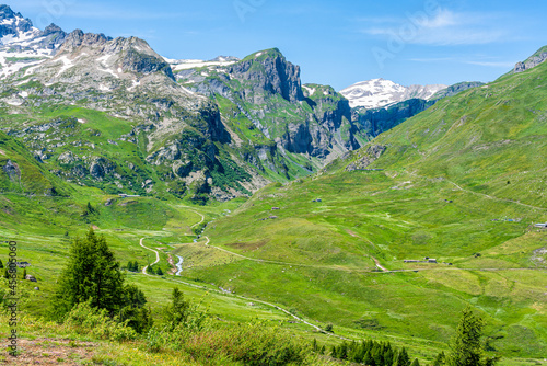 Beautiful landscape at the Little Saint Bernard Pass on a summer afternoon  between Italy and France.