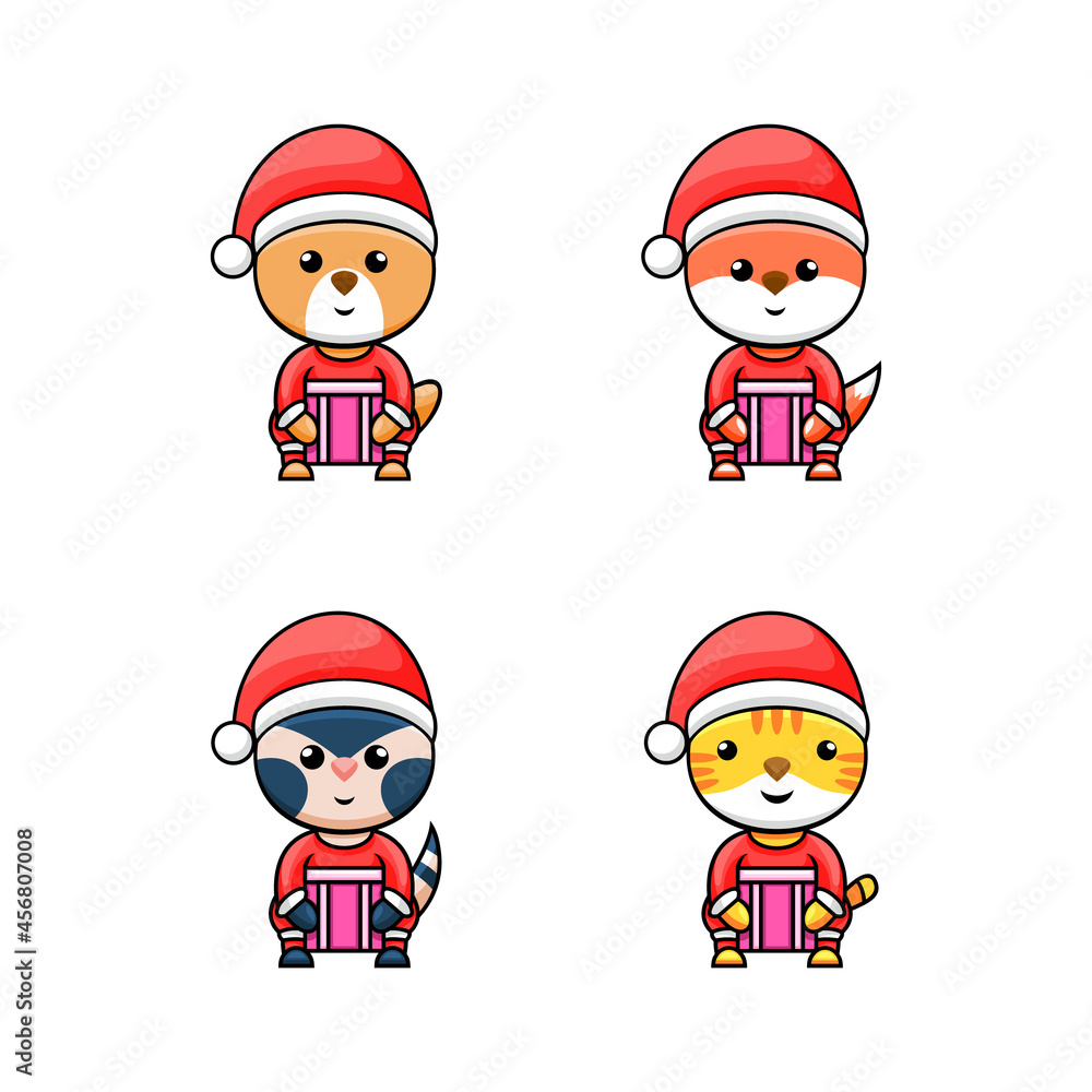 Set animal character with Christmas concept design Set animal character with Christmas concept design