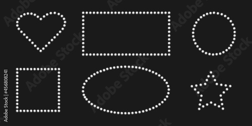 White square and oval frames with marquee bulb. Vintage shiny signboard with neon light. Warm led lit.