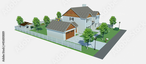 Modern beautiful house. 3D illustration