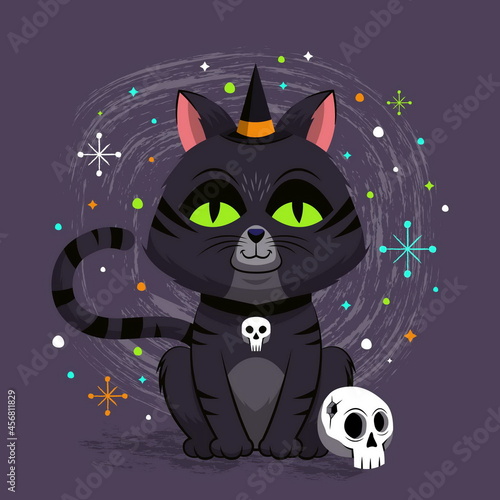 hand drawn flat halloween cat vector design illustration