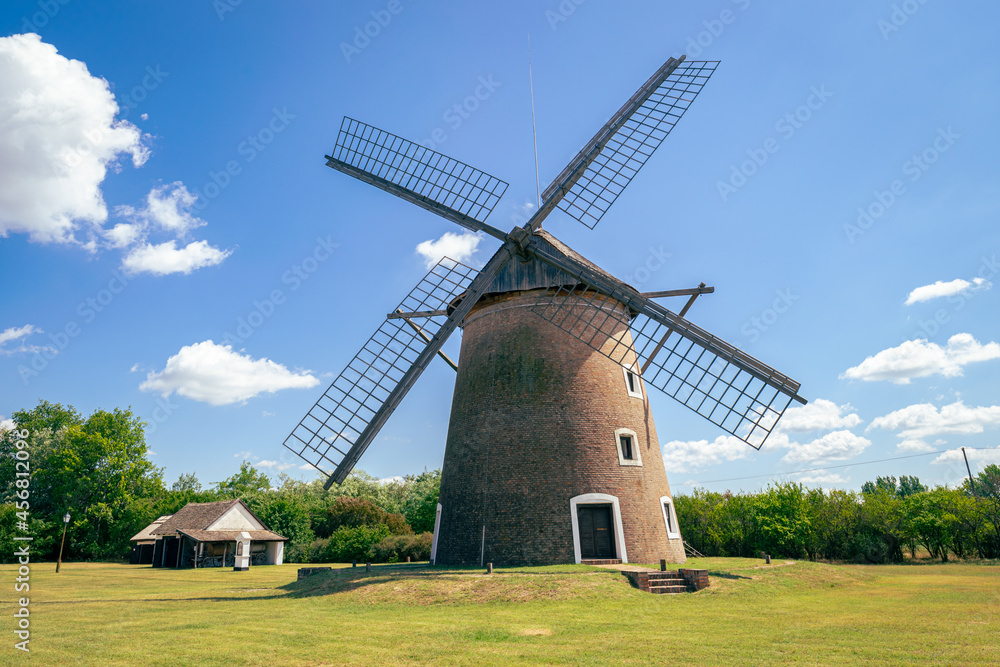 Traditional hungarian windmill on a sunny summer day