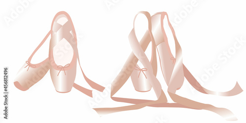 vector set of two pairs of ballet pointe shoes with ribbons