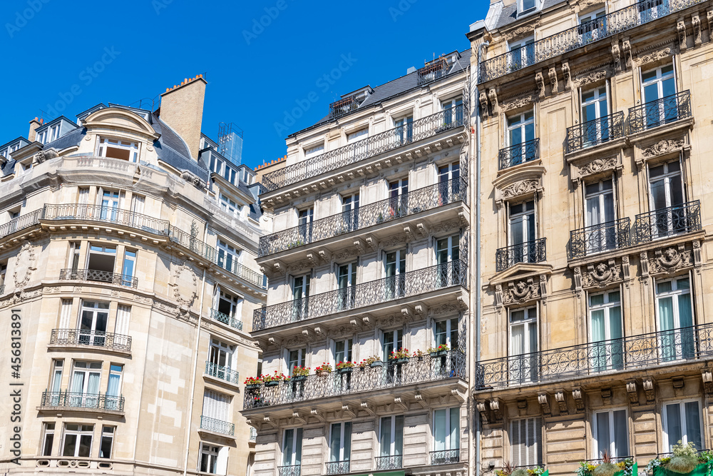 Paris, typical building boulevard Haussmann, in a luxury district
