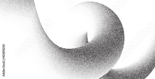 Dotwork swoosh pattern vector background. Black grunge noise stipple dots wave. Sand grain effect. Black dots grunge swoosh banner. Abstract shape noise dotwork pattern. Stochastic dotted wave vector