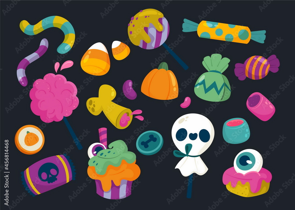 hand drawn flat halloween candy collection vector design illustration hand drawn flat halloween candy collection vector design illustration