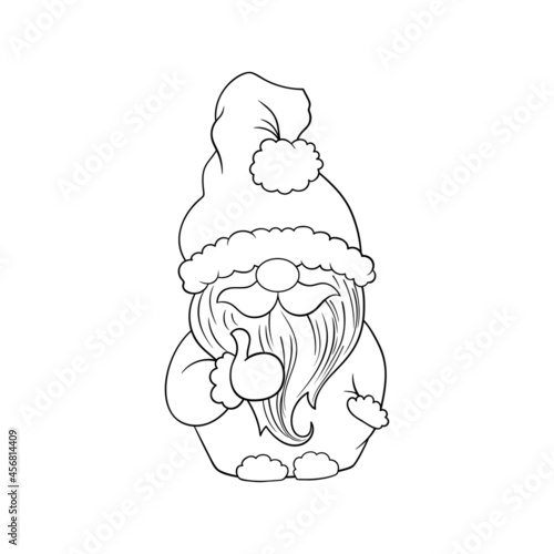 Cartoon Santa Gnome Character, nursery Contour or outline isolated vector illustration