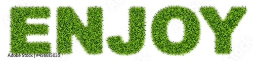 Word ENJOY Made of Green Grass, Astroturf Lettering