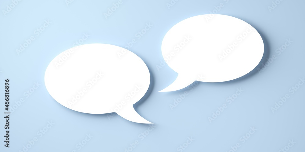 Two round white empty speech bubble or balloon over blue background with shadow template Two round white empty speech bubble or balloon over blue background with shadow template