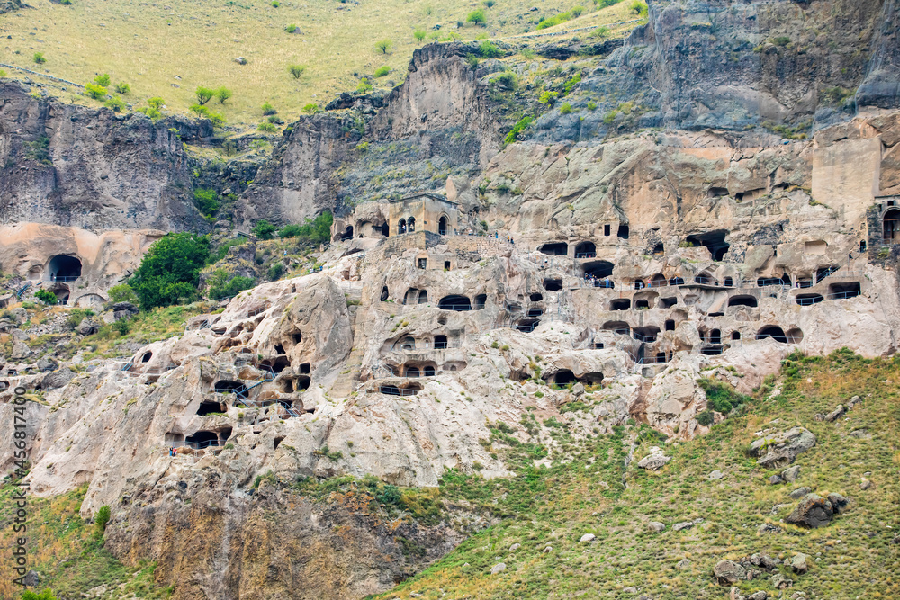 Scenic view of Vardzia caves complex in Georgia historic heritage