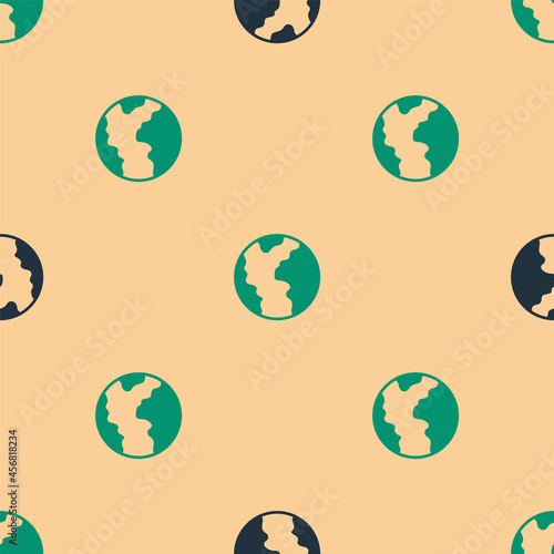 Green and black Global economic crisis icon isolated seamless pattern on beige background. World finance crisis. Vector