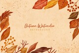 Watercolor hand painted design autumnal leaves background