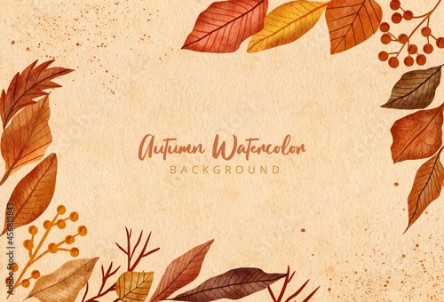 Watercolor hand painted design autumnal leaves background