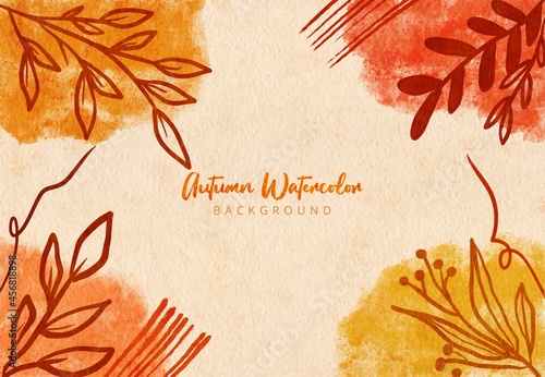 Watercolor autumn background with leaves