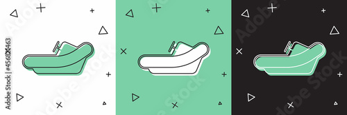 Set Rafting boat icon isolated on white and green, black background. Inflatable boat with paddles. Water sports, extreme sports, holiday, vacation. Vector