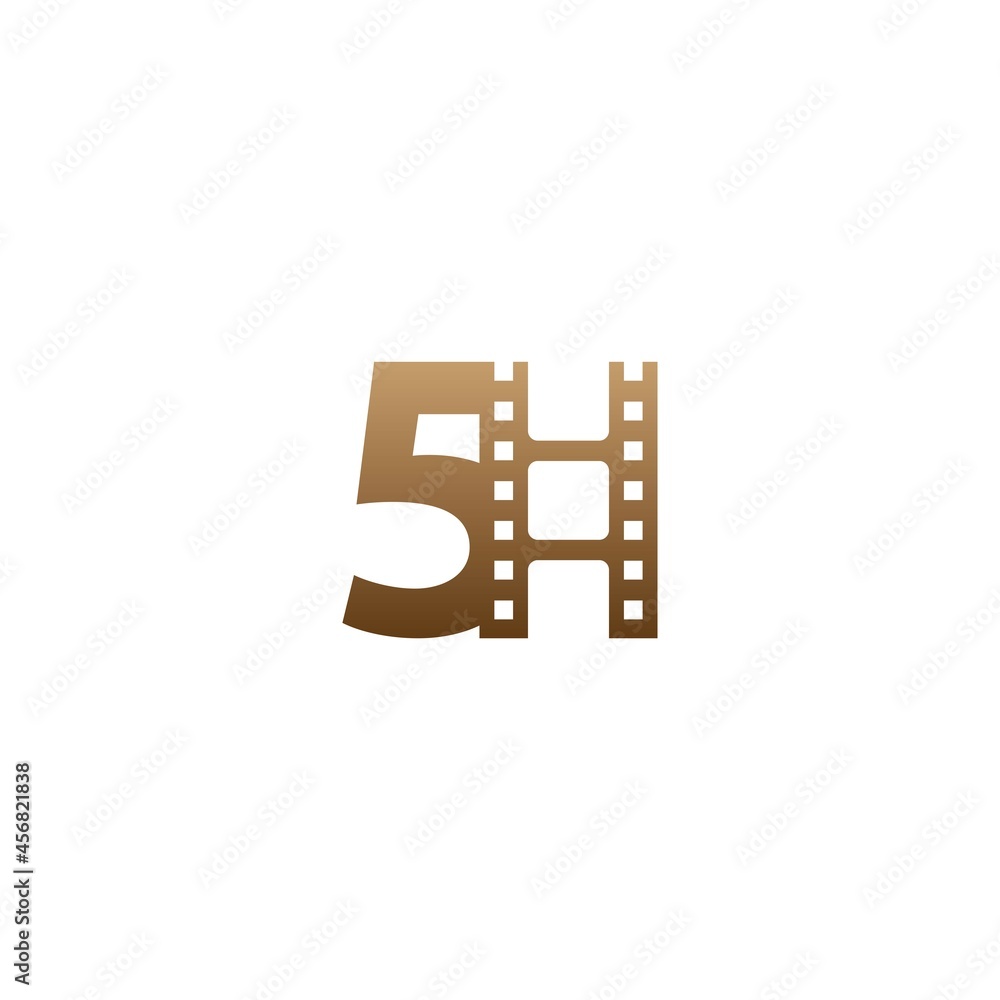 Number 5 with film strip icon logo design template