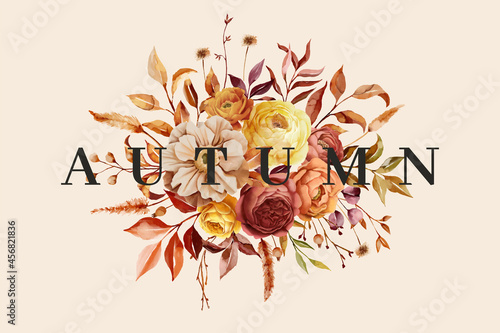 hand drawn autumn floral border