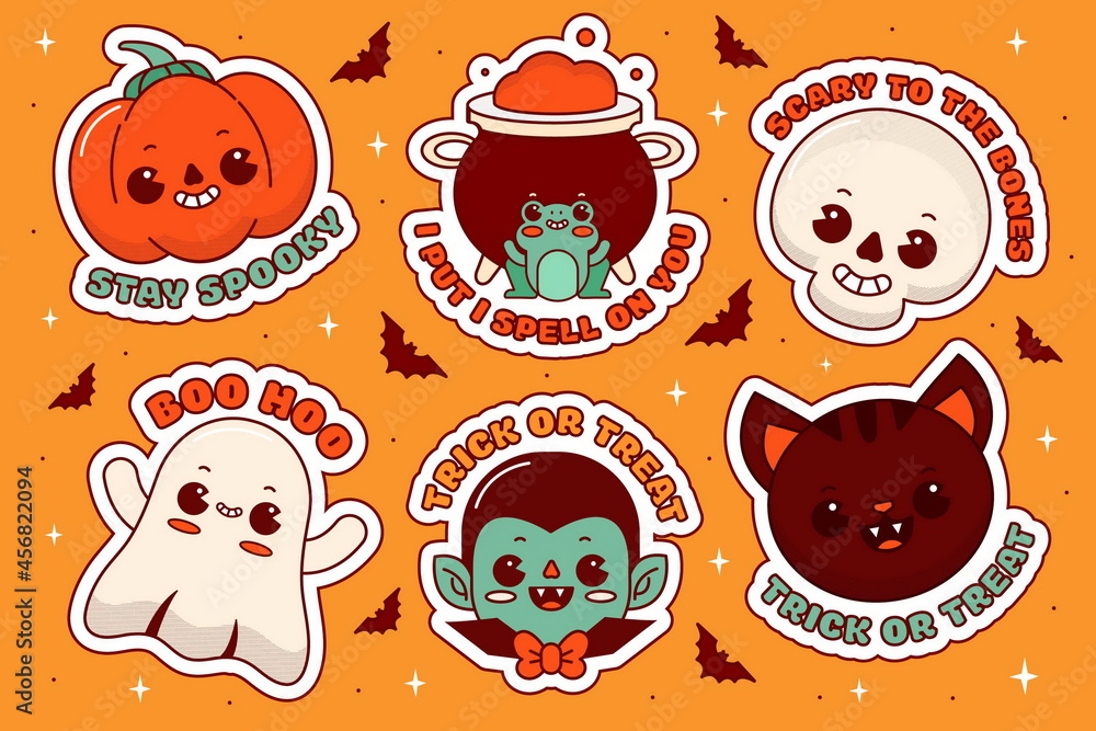 hand drawn flat halloween labels collection hand drawn flat halloween labels collection