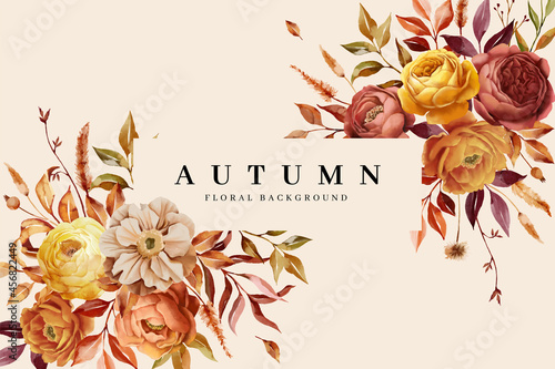 hand drawn autumn floral border background