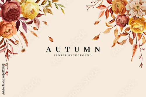 hand drawn autumn floral border background