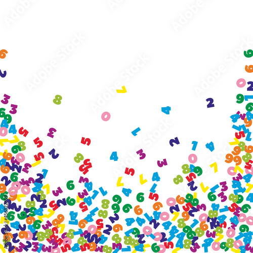Falling colorful numbers. Math study concept with flying digits. Energetic back to school mathematics banner on white background. Falling numbers vector illustration.